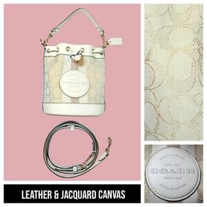 Coach Mini Dempsey Bucket Bag in Signature Jacquard with Stripe and Coach Patch